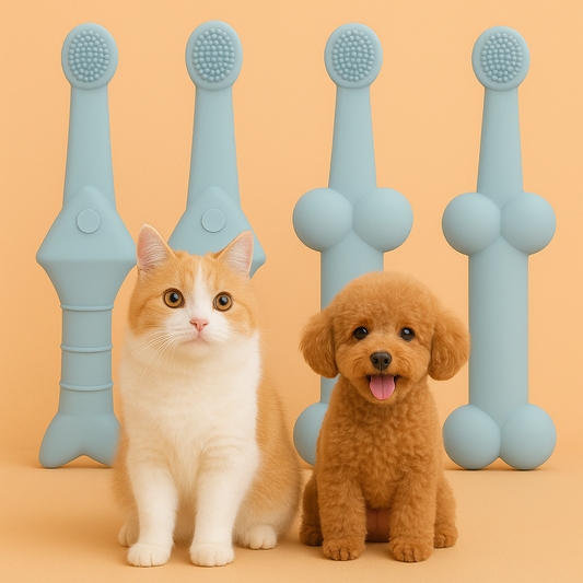 Amazing Two Pairs (4 Pacs) of Pet Dental Care Set, Silicone Dog & Cat Toothbrush with Tongue Cleaner, Soft Bristles, Blue