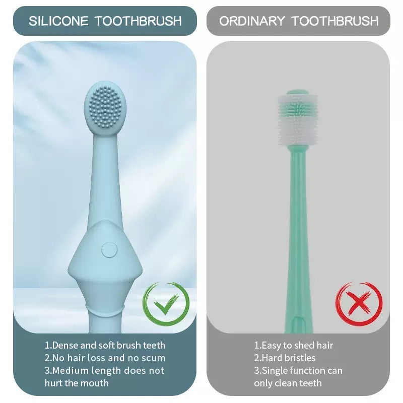 Amazing Two Pairs (4 Pacs) of Pet Dental Care Set, Silicone Dog & Cat Toothbrush with Tongue Cleaner, Soft Bristles, Blue