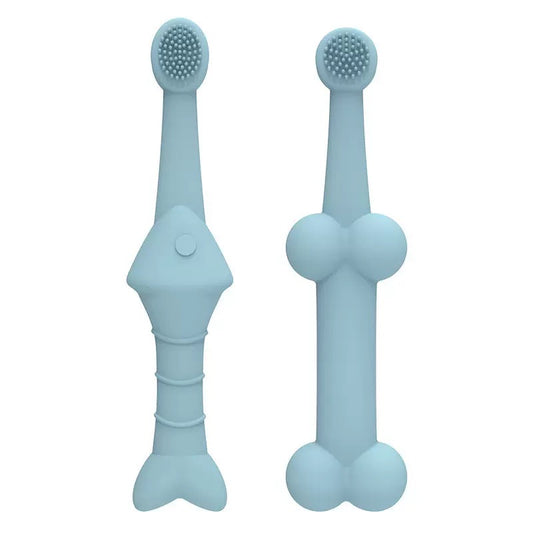 A Pair (2 Pacs) of Pet Dental Care Set, Silicone Dog & Cat Toothbrush with Tongue Cleaner, Soft Bristles, Blue